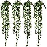 CEWOR 4pcs Fake Hanging Plants, String of Pearls Artificial Hanging Succulents Greenery Wall Backdrop Decor, Artificial Plants Indoor for Home Garden Outdoor Decoration