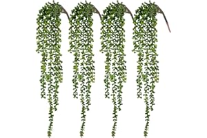 CEWOR 4pcs Fake Hanging Plants, String of Pearls Artificial Hanging Succulents Greenery Wall Backdrop Decor, Artificial Plants Indoor for Home Garden Outdoor Decoration