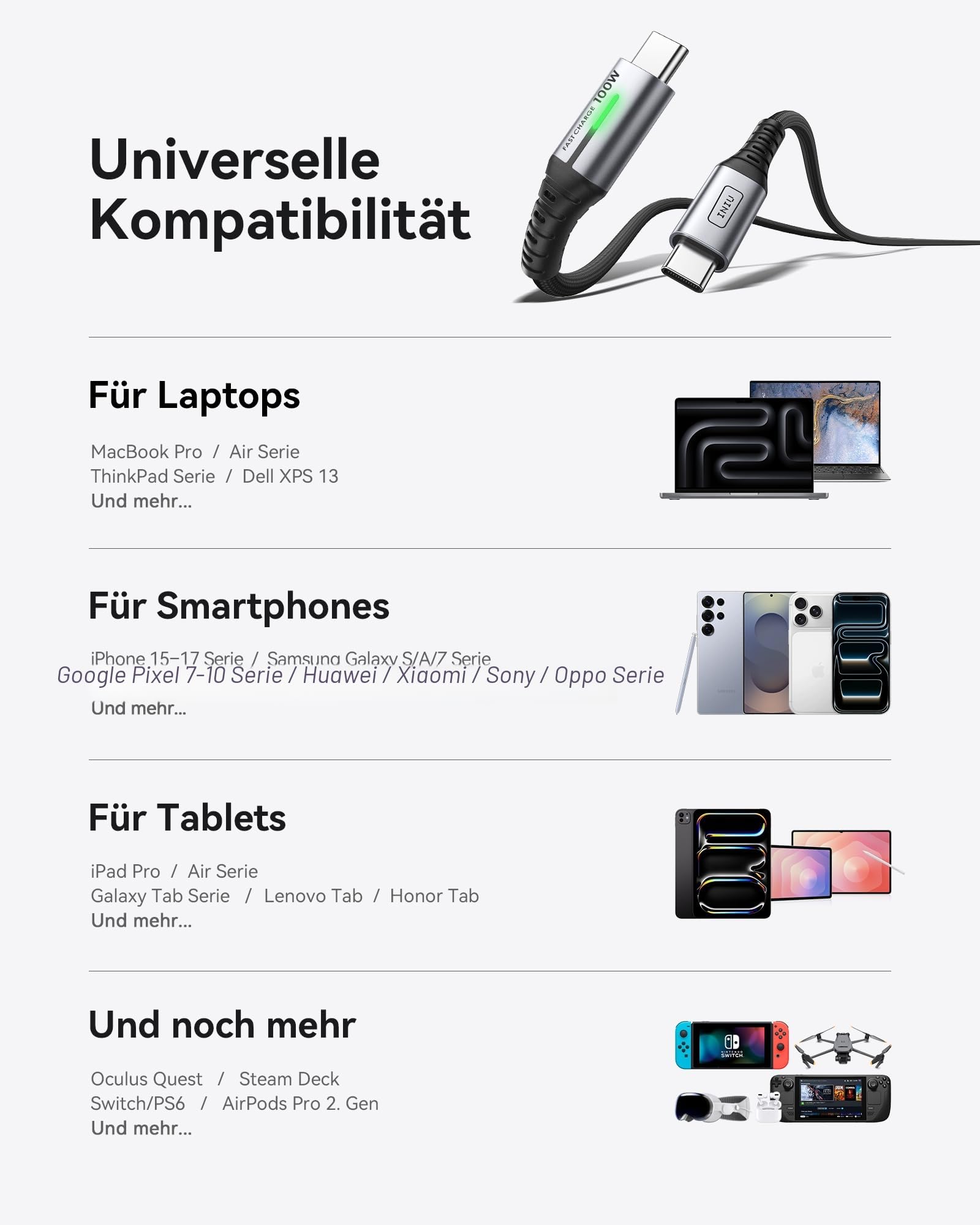 INIU USB C auf USB C Kabel, 100W [2m+2m] Typ C Schnellladekabel PD 5A QC 4.0 Nylon Ladekabel USB-C Aufladekabel für iPhone 17 16 MacBook Pro iPad Air, Samsung S25, PS5 Switch, Pixel 10 Huawei usw. 5