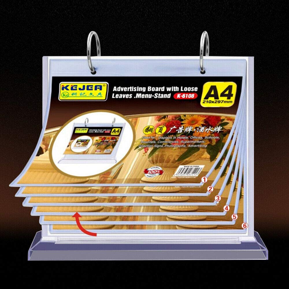 SUPERTOOL Menu Holder Display Menu Stand Leaflet Promotion Display A4 Flip Horizontal Version Multi-Pages Transparent Table Counter Sign Display Stands (1Pcs)