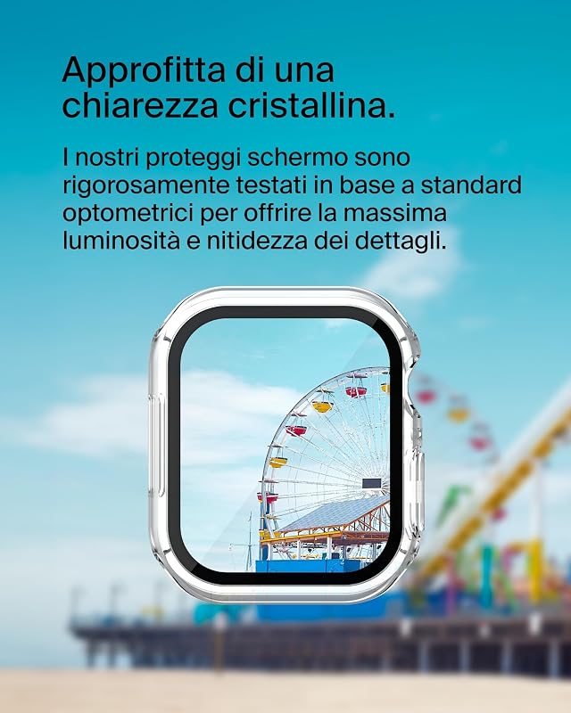 TemperedCurve Proteggi Schermo per Apple Watch Series 8 con Copertura da Bordo a Bordo e Bumper Protettivo, Pellicola per Schermo in Vetro Temprato, Accessori per Apple Watch, Trasparente