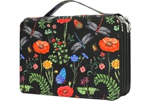 Vomgomfom Colored Pencil Case - 200 Slots Holder With Zipper Closure, Twill Fabric Large Capacity for Watercolor Pens or Markers, Organizer for Artist (Black)