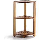 BLUEWEST 3-Tier Wooden Corner Shower Caddy Organizer with Anti-Slip Feet | Waterproof, Durable Bathroom Corner Shelf with a Space-Saving Design for Storage in Showers, Kitchens and Living Room Areas.