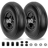Cenipar 4.80/4.00-8" Flat Free Tire and Wheel 14.5" Solid Flat-Free Replacement Tire with 5/8" or 3/4" Axle Borehole,3-7" Adjustable Centered Hub for Wheelbarrow Hand Truck Garden Trailer and Trolley