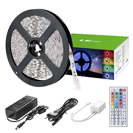 LE LED Streifen Set 5m 12V Selbstklebend, RGB Strip mit 300 Stück 5050 LEDs, Farbwechsel LED Band Farbig Deko Leiste mit Netz