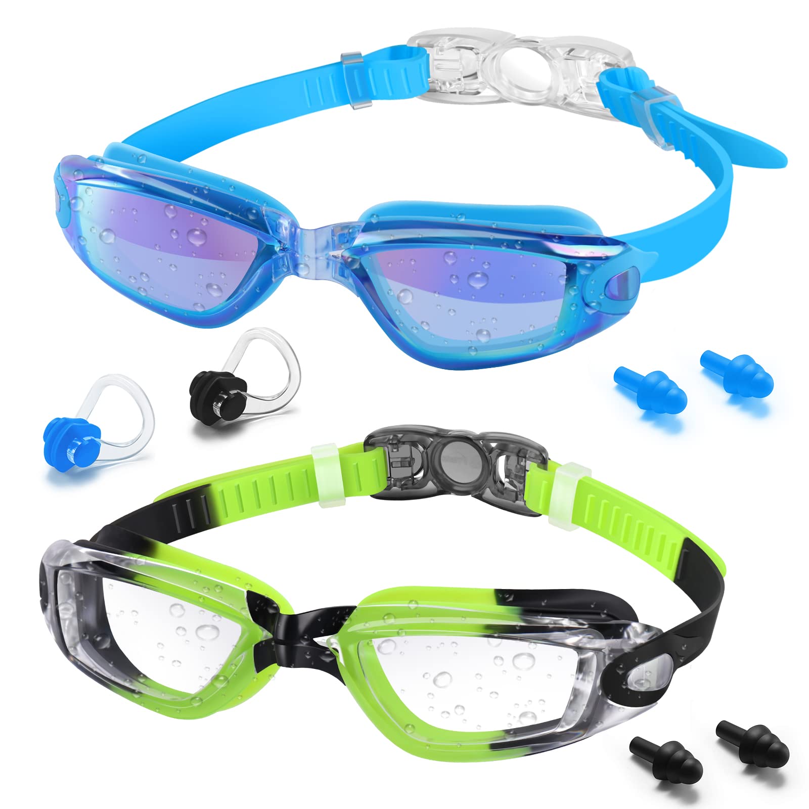 Vatefery Kids Swimming Goggles 2-Pack Swimming goggles kids 6-14,UV Protection,Anti-Fog,No Leaking kids goggles for Children, Boys, Girls, Junior and Teens