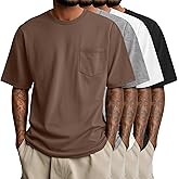 Ficerd 4 Pack Men’s Big and Tall Shirts, Short Sleeve Pocket Tee Heavyweight Crew Neck Basic Tops Loose Fit Casual T Shirt