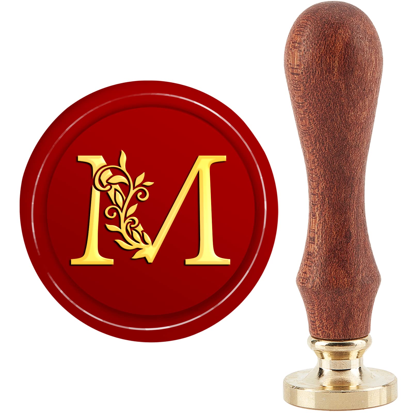 CRASPIRE Wax Seal Stamp Initials M Classic Vintage Sealing Stamp 30mm/1.18inch Removable Brass Head Sealing Stamp with Wooden Handle for Gift Invitations Greeting Cards Wrap