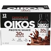 Oikos Protein Shake, Chocolate, 30g Protein, 12 fl oz, 12 Count | Shelf-Stable Ready-To-Drink Shake, Packed with 30g Protein, 5g Prebiotic Fiber, 1g Sugar, Easy Grab-And-Go Snack