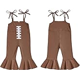 Socutebabe Toddler Girl Baseball Outfit Spaghetti Strap Bell-Bottom Pant Overalls One Piece Jumpsuit Romper Cute Fall Clothes