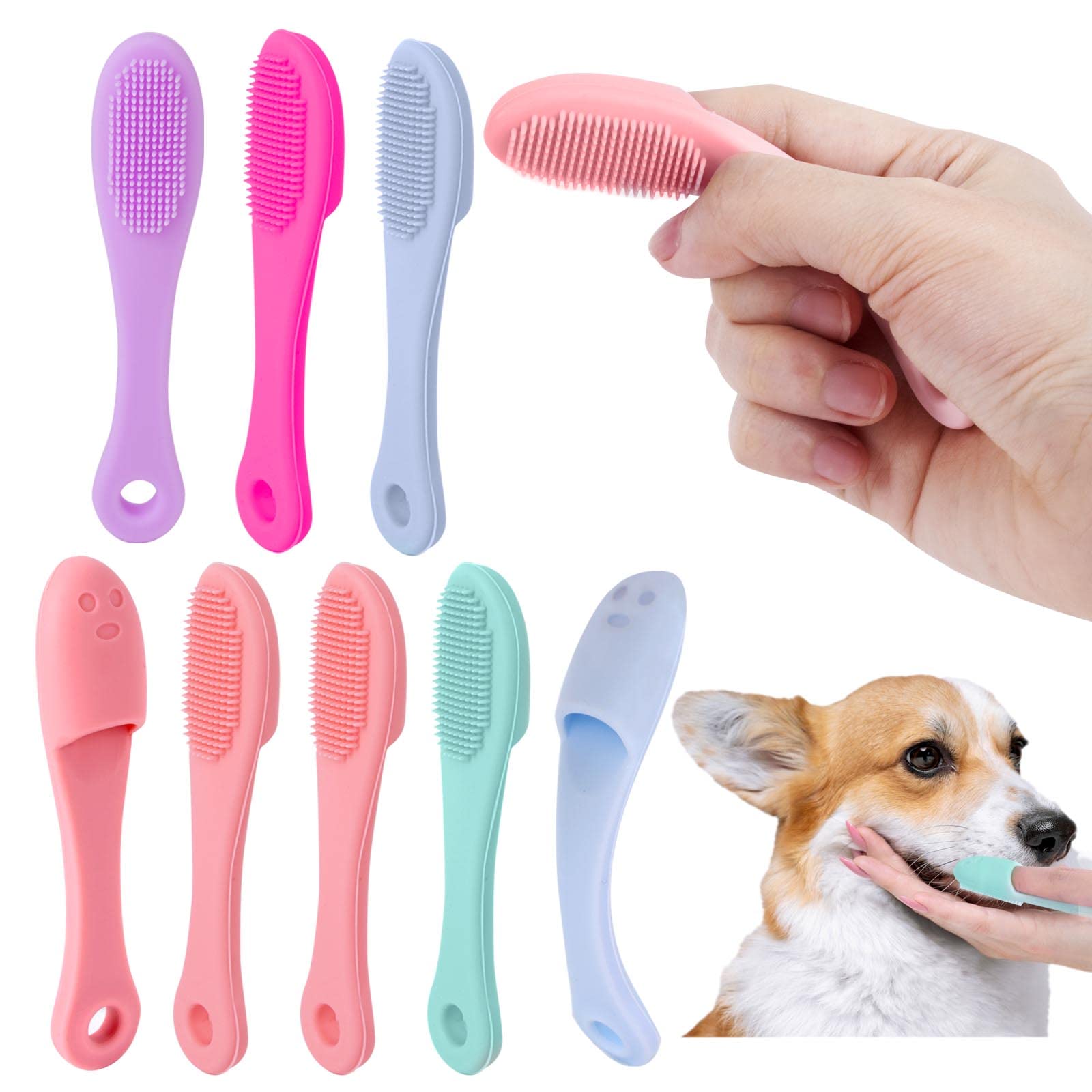 AWAVM 8 PCS Dog Finger Toothbrush, Silicone Toothbrush, Cat Oral Cleaning Finger Claeaning Toothbrush, Cleaning Care (6 Colors)
