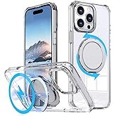 MAXCURY 360° Ring Stand Magnetic for iPhone 16 Pro Max Case, [Anti-Fingerprint] [Military Drop Protection] [Compatible with MagSafe] Soft Edge Translucent Slim Back 16 ProMax Phone Case (Clear)