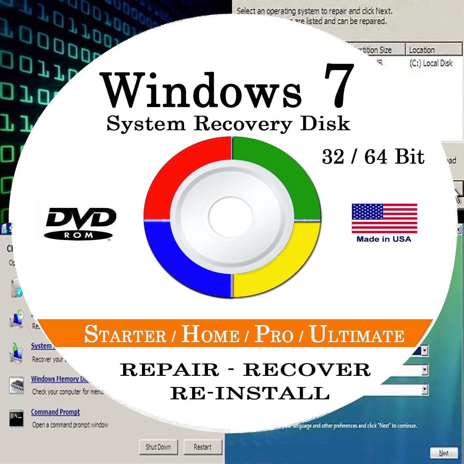 Windows Recovery for Windows 7 Install Reinstall Recovery Repair Disk for 32 & 64-Bit PC Systems + Automatic Drivers 2018 Installation 2 DVD Set | Home Basic Premium & Professional Ultimate