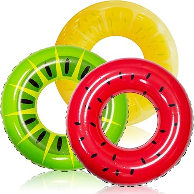 JOYIN Pool Inflatable Rings 82.5cm Fruit 3 Pack Watermelon Kiwi Lemon