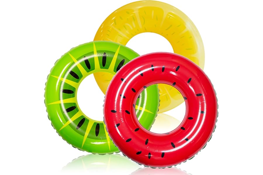 JOYIN Inflatable Swim Tube Raft (3 pack) with Summer Fruits Painting, Pool Toys for Swimming Pool Party Decorations