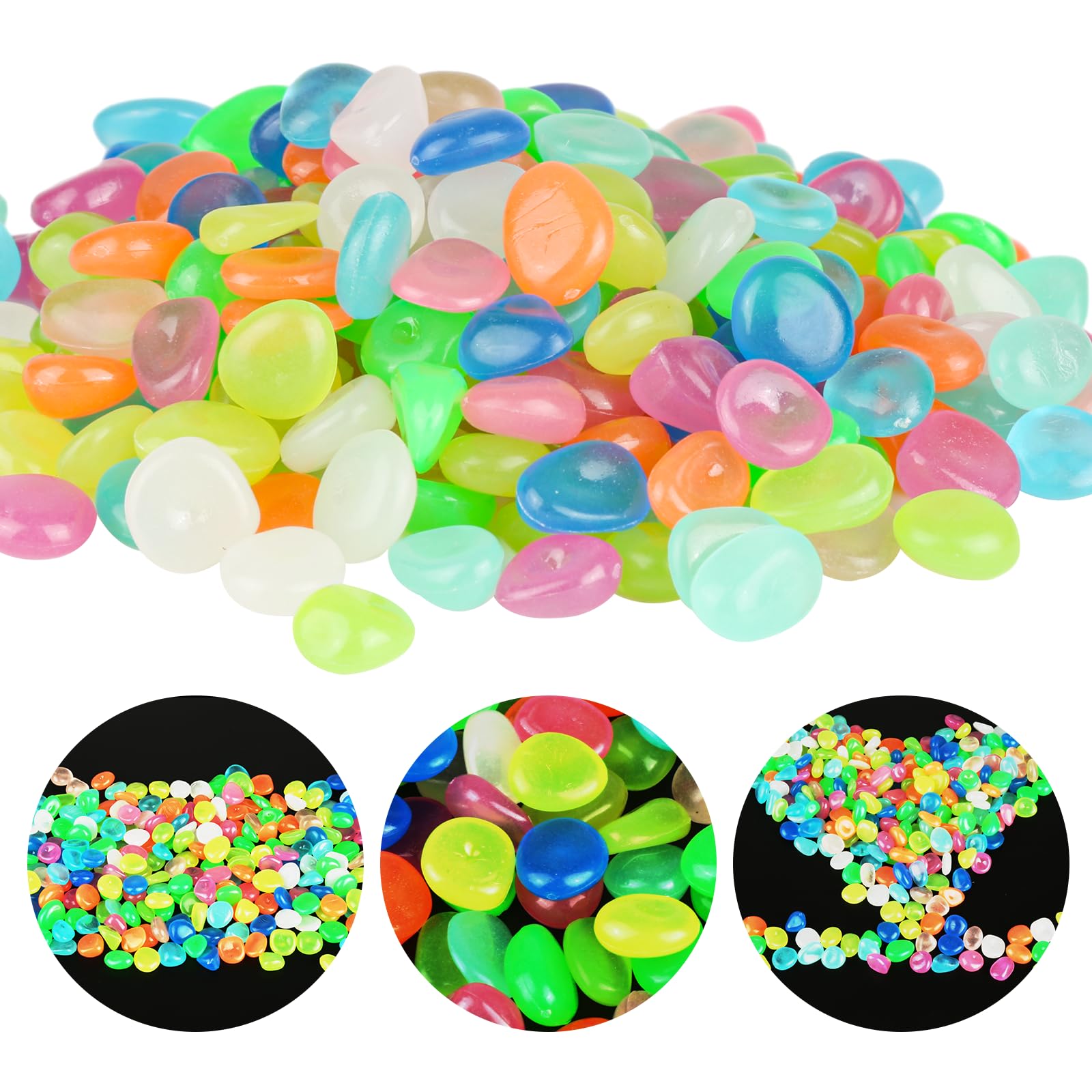 Luminous Stones Colourful Pack of 300 Muggle Stones Decorative Stones Pebbles Garden Fluorescent Stones Garden Decoration Luminous Pebbles Colourful Decorative Stones Small for Garden Aquarium