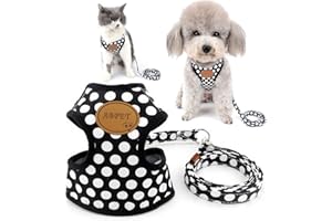 SELMAI Small Dog Harness Vest Leash Set Polka Dot/Camo Mesh Padded No Pull Leads for Puppy Pet Cat (Small (Pack of 1), Black)