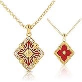 Vintage Jewelry for Women, Double-Sided Gold Clover Necklace 18K Plated with Gemstone, Mother of Pearl Inlaid, Vintage Necklace Set
