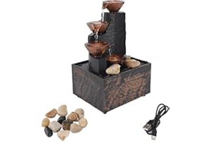 Yosoo Health Gear USB Tabletop Fountain, LED Waterfall Decor with Pebbles Feng Shui Running Water Feature for Home Office Des