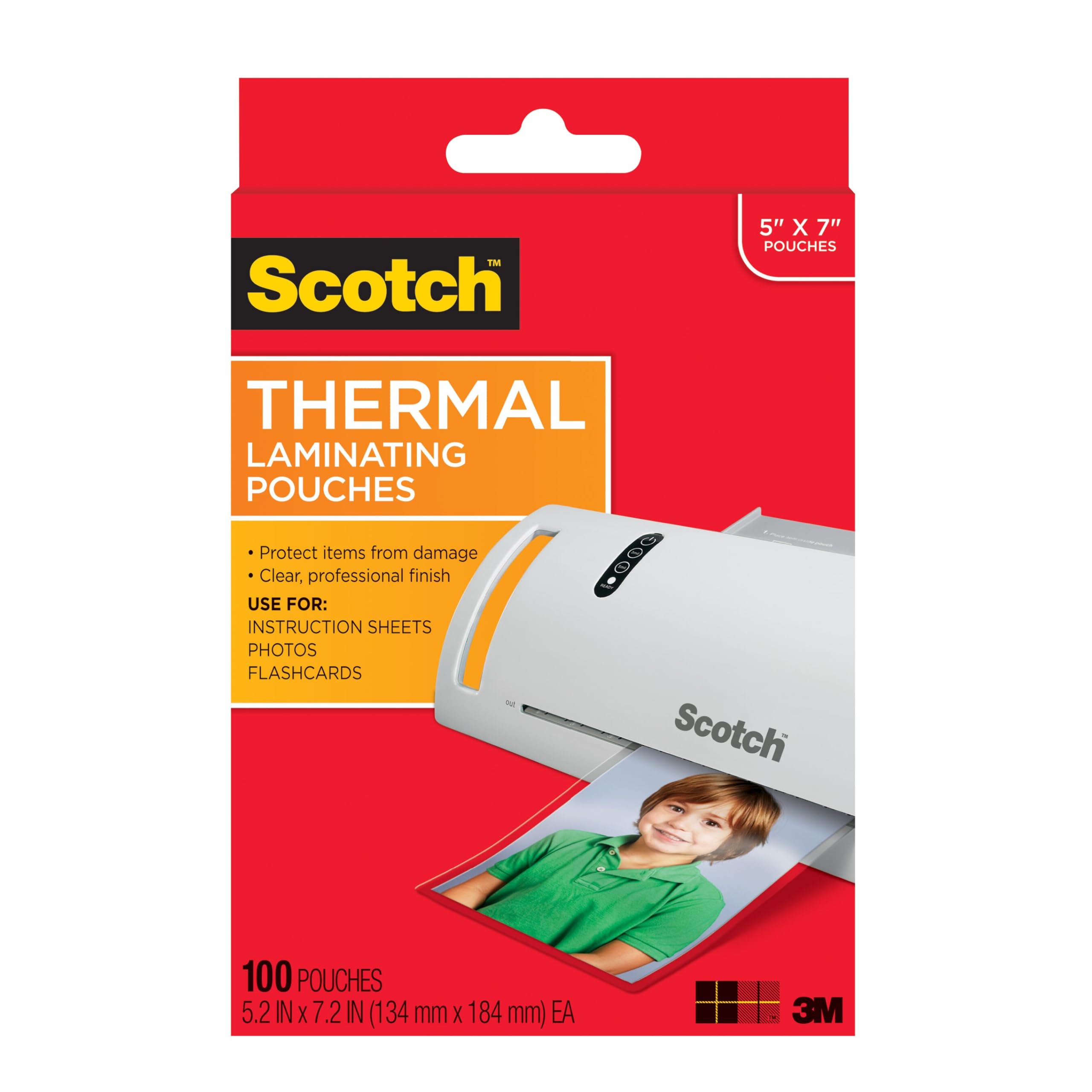 Scotch Thermal Laminating Pouches Premium Quality, 5 Mil Thick for Extra Protection, 100 Pack Photo Size Laminating Sheets, Our Most Durable Lamination Pouch, 5 x7 inches, Clear (TP5903-100)