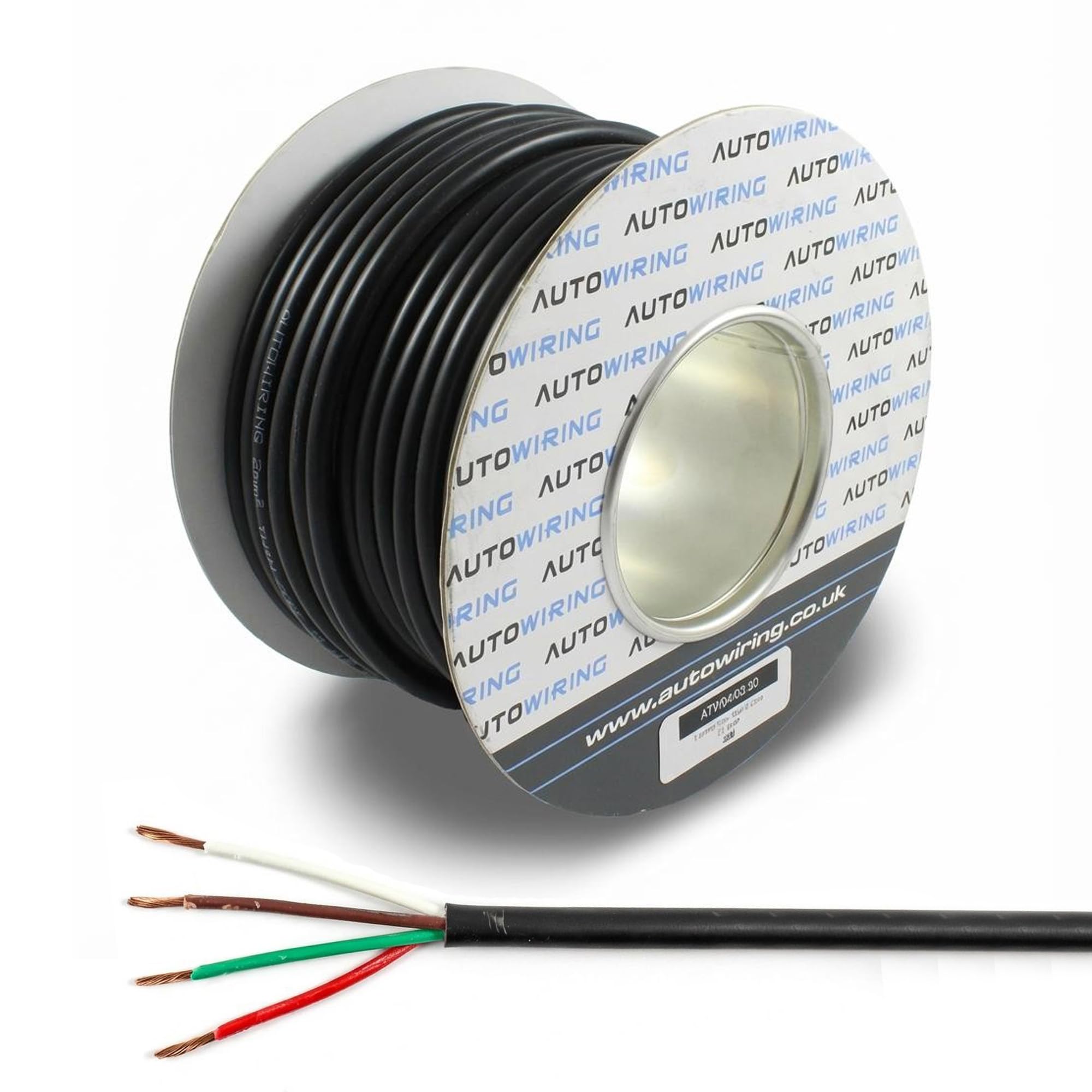 Automotive 4 Core Cable 12v 24v Thin Wall Multistrand Wire RED BROWN WHITE GREEN (1.5mm² 21Amps, 30 Meter on Roll)