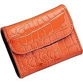 LFWATAXY RFID Blocking PU Leather Orange Credit Card Holder Wallet for Women, Compact Accordion Card Case with Multiple Slots, Small Buckle Coin Purse, Stone Litchi Pattern ID Card Organizer
