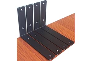 MHMYDZ 4 Pack - L 8" x H 6" x W1.5", 5mm Thick Black L Shelf Bracket, Iron Shelf Brackets, Metal Shelf Bracket, Industrial Shelf Bracket, Floating Shelf Bracket, Shelf Supports with Screws