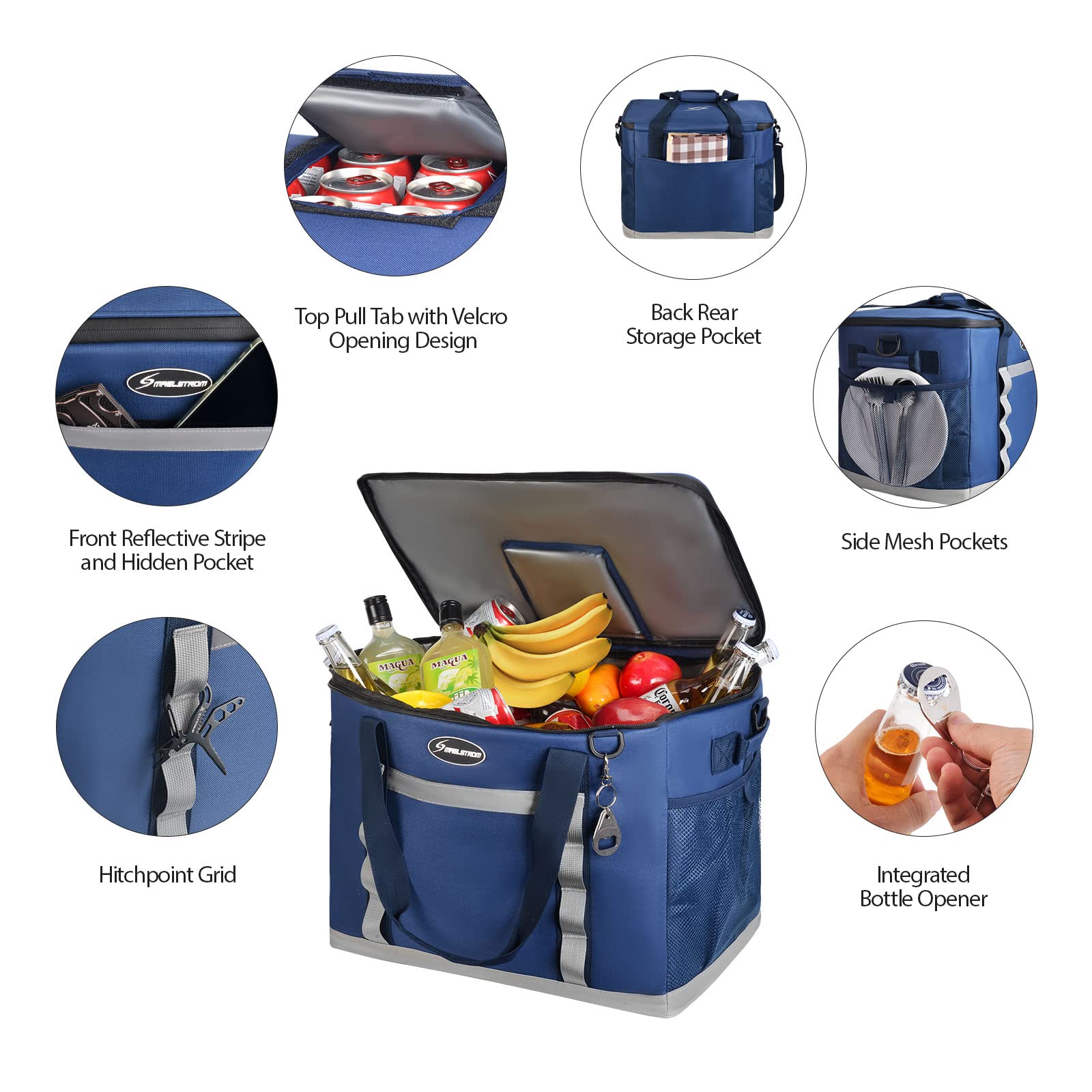 Maelstrom Collapsible Soft Cooler Bag, 24/30/60/75 Cans Beach Cooler, Ice Chest, Leakproof & Portable for Beach, Camping, Road Trips & Grocery Shopping