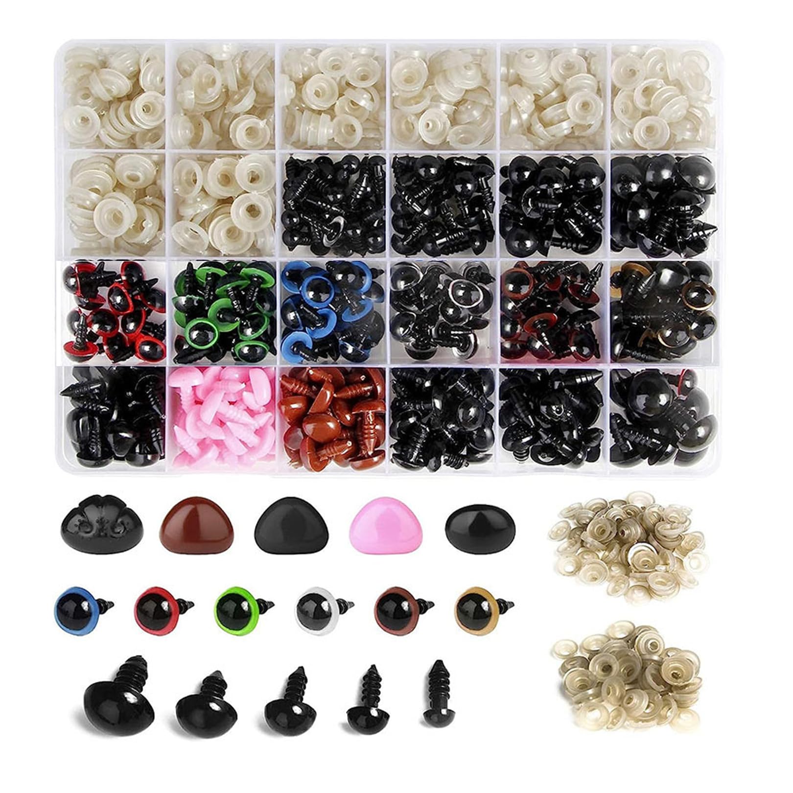 600 Pcs Colorful Plastic Safety Eyes and Noses with washers, Colourful Craft Doll Eyes, Safety Eyes and Washers Set, Safety Eyes and Noses for Soft Toy Making Crochet Crafts, Doll, Puppet DIY Crafts