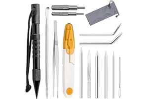 FUNLLY 14 Pcs Paracord Needle Set, Paracord FID Accessories with Marlin Spike and Extension Nut, Stainless Steel Paracord Stitching Lacing Needles and Smoothing Knotters Tool for Paracord or Leather Work