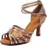 BREXLI Women's Rhinestone Latin Dance Shoes - Comfortable Satin Salsa Bachata Heels for Wedding Party Performance & Practice (3'' Heel)