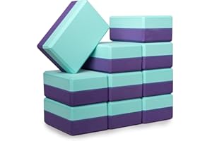 Sunshine Yoga 4" Striped Yoga Block, 10 Pack Bulk EVA Foam Yoga Blocks, Firm and Supportive Yoga Brick, Balance Foam for Stretching, Pilates, and Workout, 4" x 6" x 9"