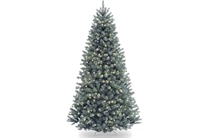 National Tree Company Pre-Lit Artificial Full Christmas Tree, Blue, North Valley Spruce, White Lights, Includes Stand, 7.5 Feet