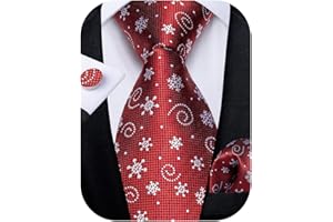DiBanGu Mens Christmas Ties for Vacation Silk Festive Necktie and Pocket Square Cufflinks Set with Gift Box Holiday Xmas Tie