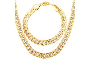 U7 Diamond Cut Miami Cuban Link Chain for Men Women Stainless Steel Curb Chain Necklace, Cool Hip Hop Jewelry Silver/Black/18K Gold Plated Chains, Width 3/6/9/12mm,18/20/22/24/26/28/30 Inch