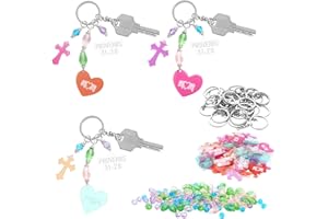 Quelay 30 Sets Mother's Day Keychain Craft Kit, DIY Religious Mom Bead Key Chain Cross Christian Keychain Making Crafts Proverbs Key Ring Charms for Kids Mother Day Gift School Classroom Activities