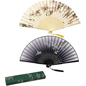 Folding Hand Fan for Women – Portable Chinese Japanese Vintage Bamboo Silk Fan with Exquisite Pattern, Foldable Compact Desig