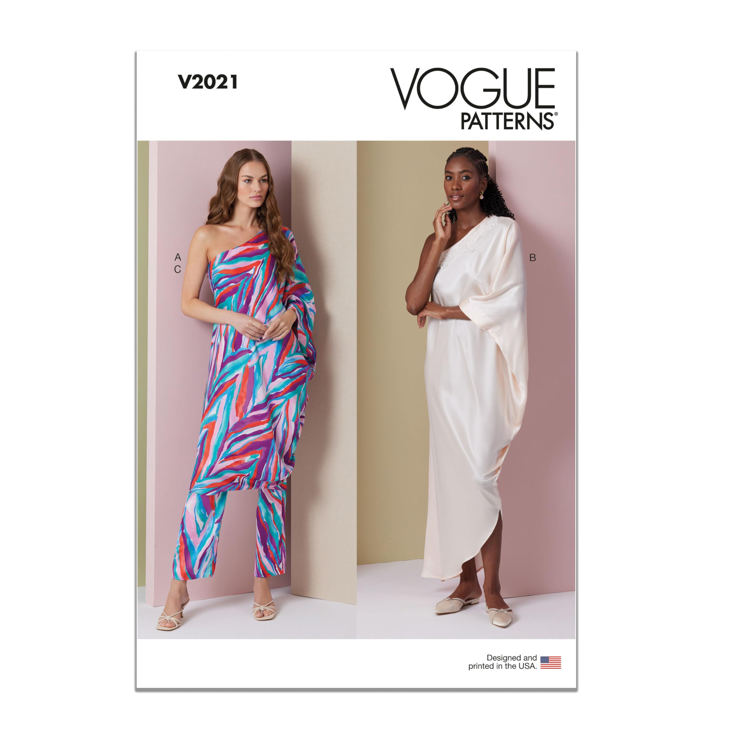 Vogue V2021A Misses' One Shoulder Dress and Pants A (S-M-L-XL)