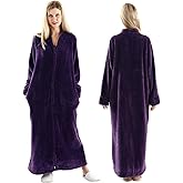 Oksun Womens Fleece Warm Robe: Cozy Flannel Long Zipper Bathrobe - Plush Winter Housecoat Nightgown