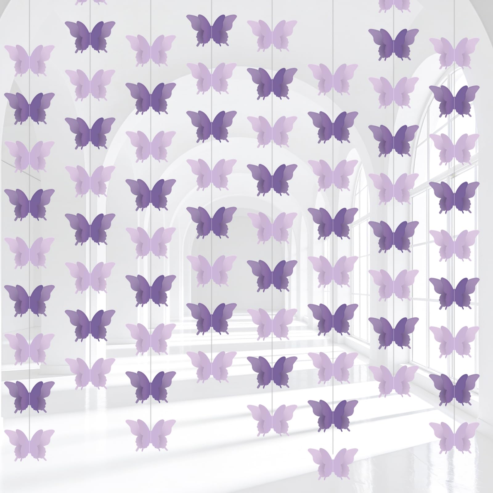 ADLKGG Butterfly Hanging Garland 3D Paper Bunting Banner Party Decorations Wedding Baby Shower Home Decor Purple 4 Pack, 110 inch