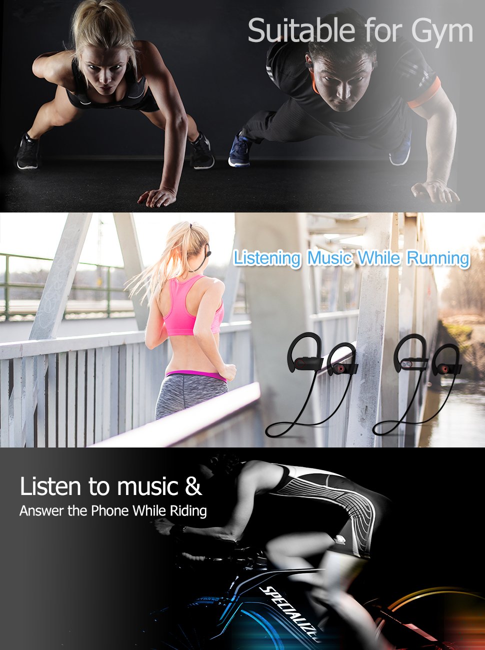 YIIYAA Wireless Bluetooth Headphones 4.1 On-Ear Bluetooth Earbuds Built-in Mic Stereo Sound Noise Cancelling IPX4 Waterproof Sweatproof Wireless Earbuds for Running Exercising-Red