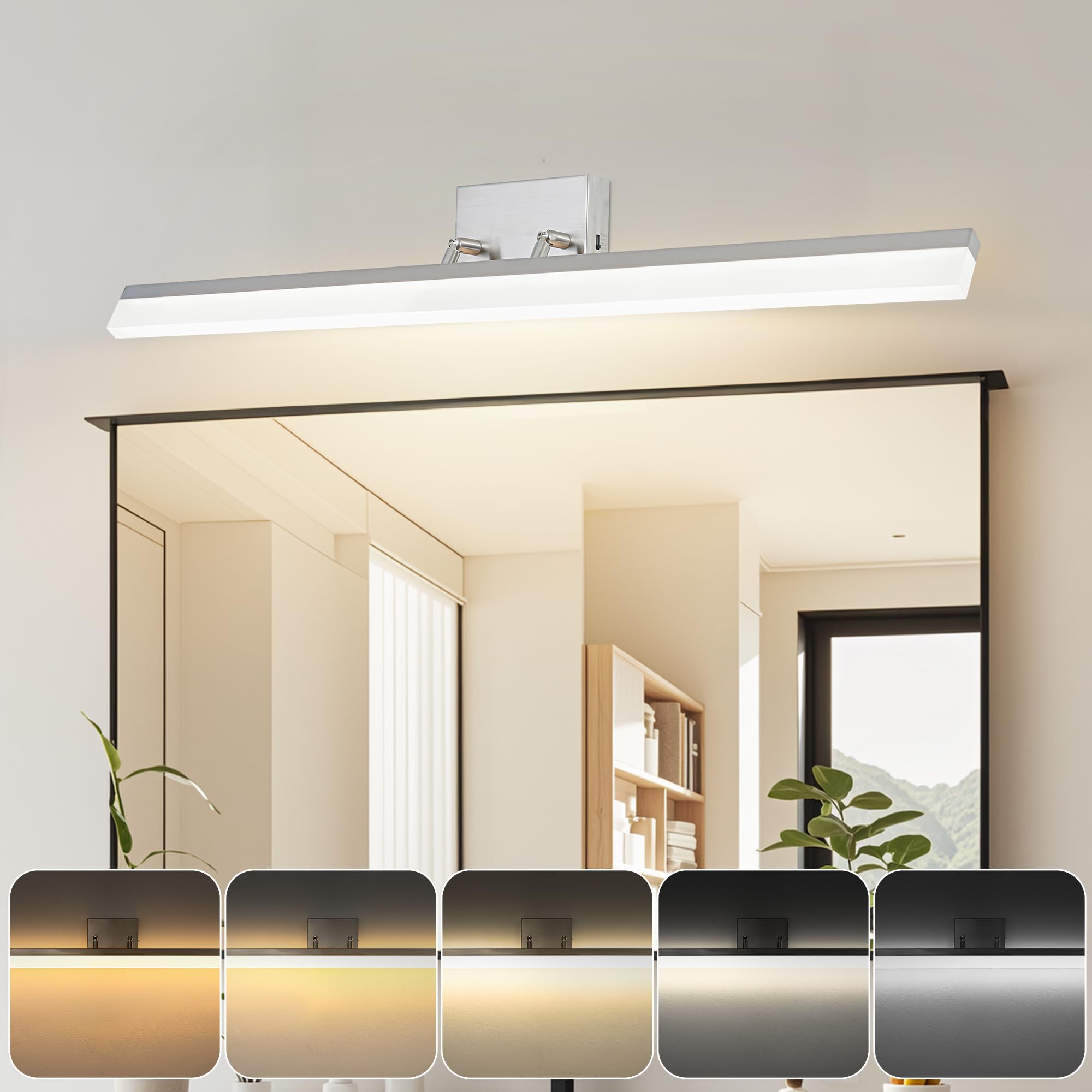 HUMHOLD 36 inch Bathroom Vanity Light, 5CCT LED Modern Bathroom Light Fixtures Over Mirror ...
