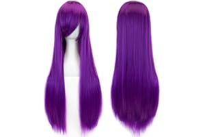 IMISSU 80cm Long Straight Natural Hair Cosplay Wigs with Bangs Colorful Halloween Costume Party Wig for Girl (Violet)
