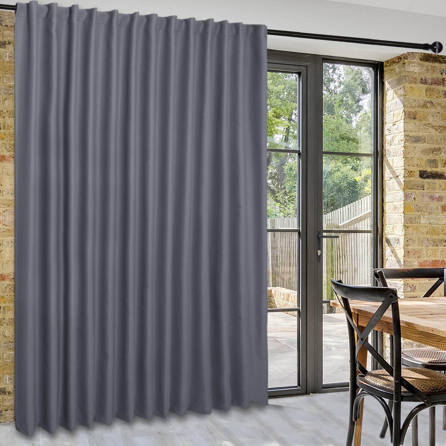 DWCN Patio Sliding Door Curtain, Extra Wide, for Glass Door, as Room Divider, Blackout, Thermal Curtain, Panel with Loop on the Back and Rod Pocket, for Bedroom, approx. 255 x 245 cm,
