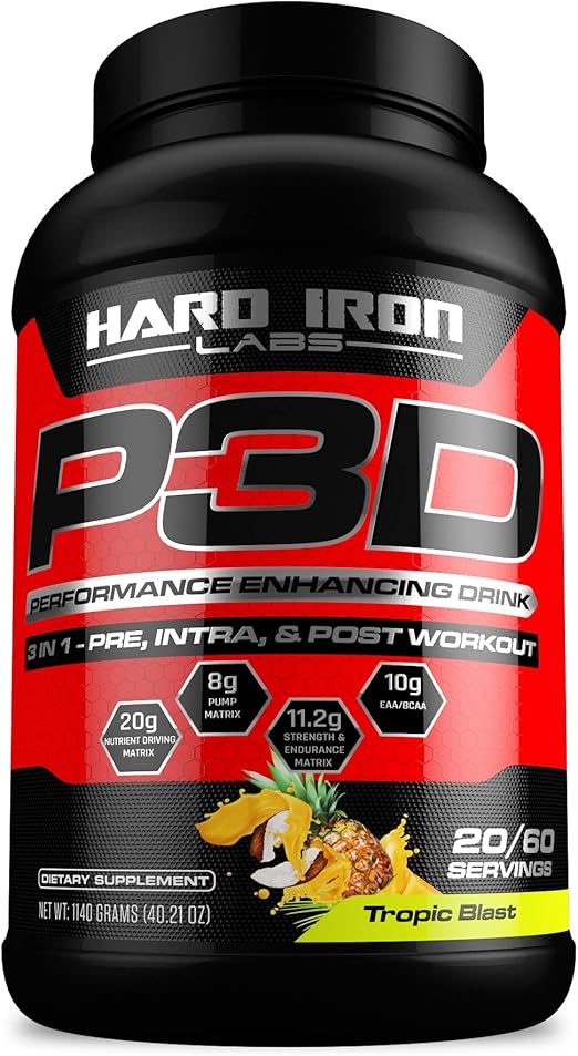 Hard Iron Labs P3D Performance Enhancing Drink, 3 in 1 Pre Intra Post