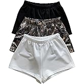 RoseSeek Girl's 3 Packs Elastic Waist Mini Camo Shorts Mid Rise Athletic Shorts