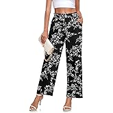 Anydeer Women Pants Loose Wide Leg Trousers Straight Casual Dressy Palazzo Ruffle High Waist Slacks with Pockets