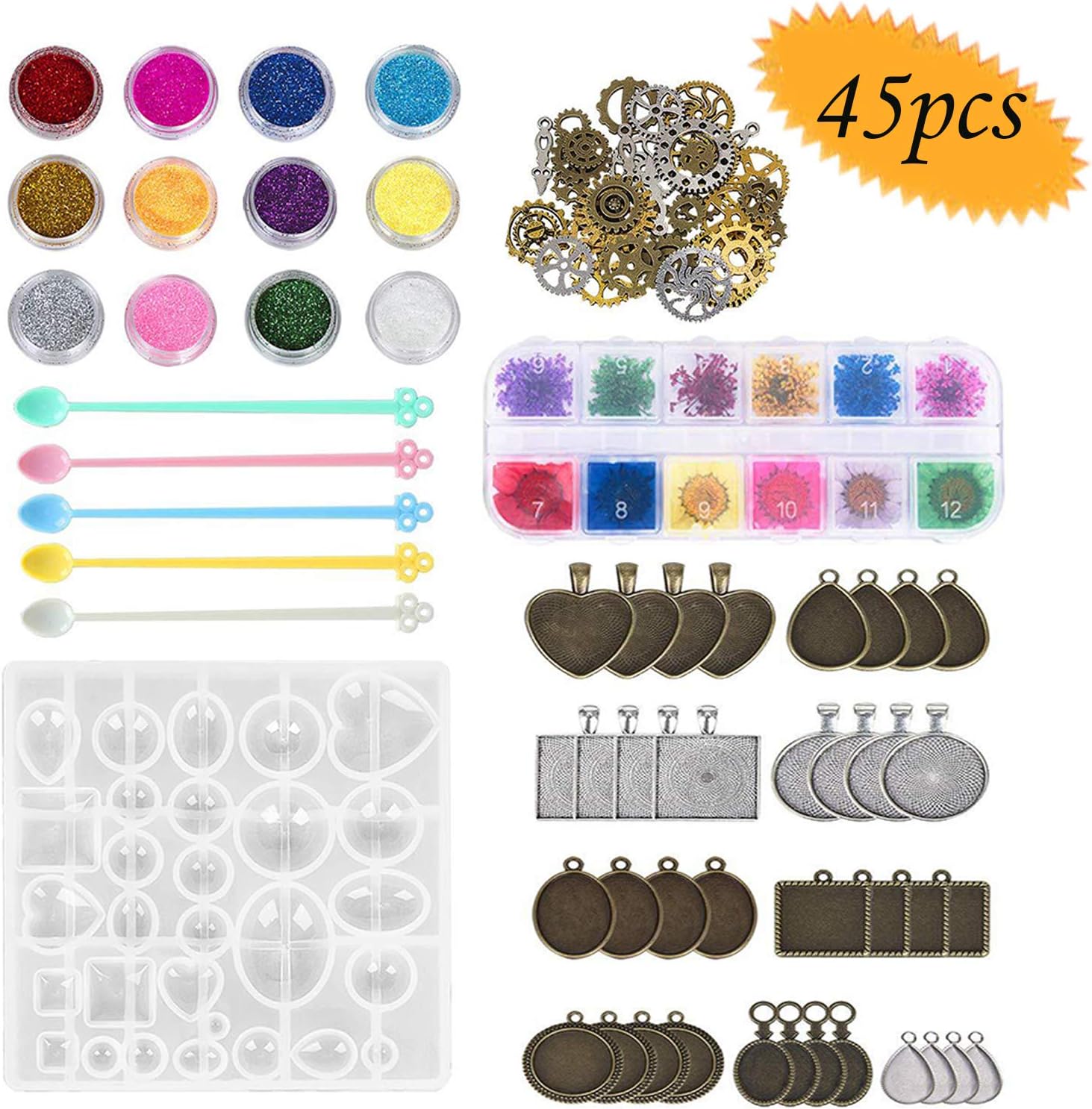 Resin Jewelry Making Kit, bluesees 45pcs Resin Moulds for Jewellery