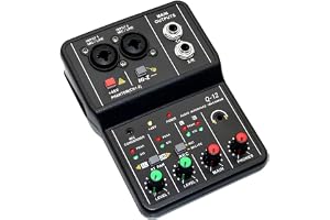 Q-12 Interface de audio,placa de som profissional de canal USB 2.0 DC 5V de alta velocidade, função de monitor para estúdio/gravação musical/jogos/Equipamentos para Gravação Musical