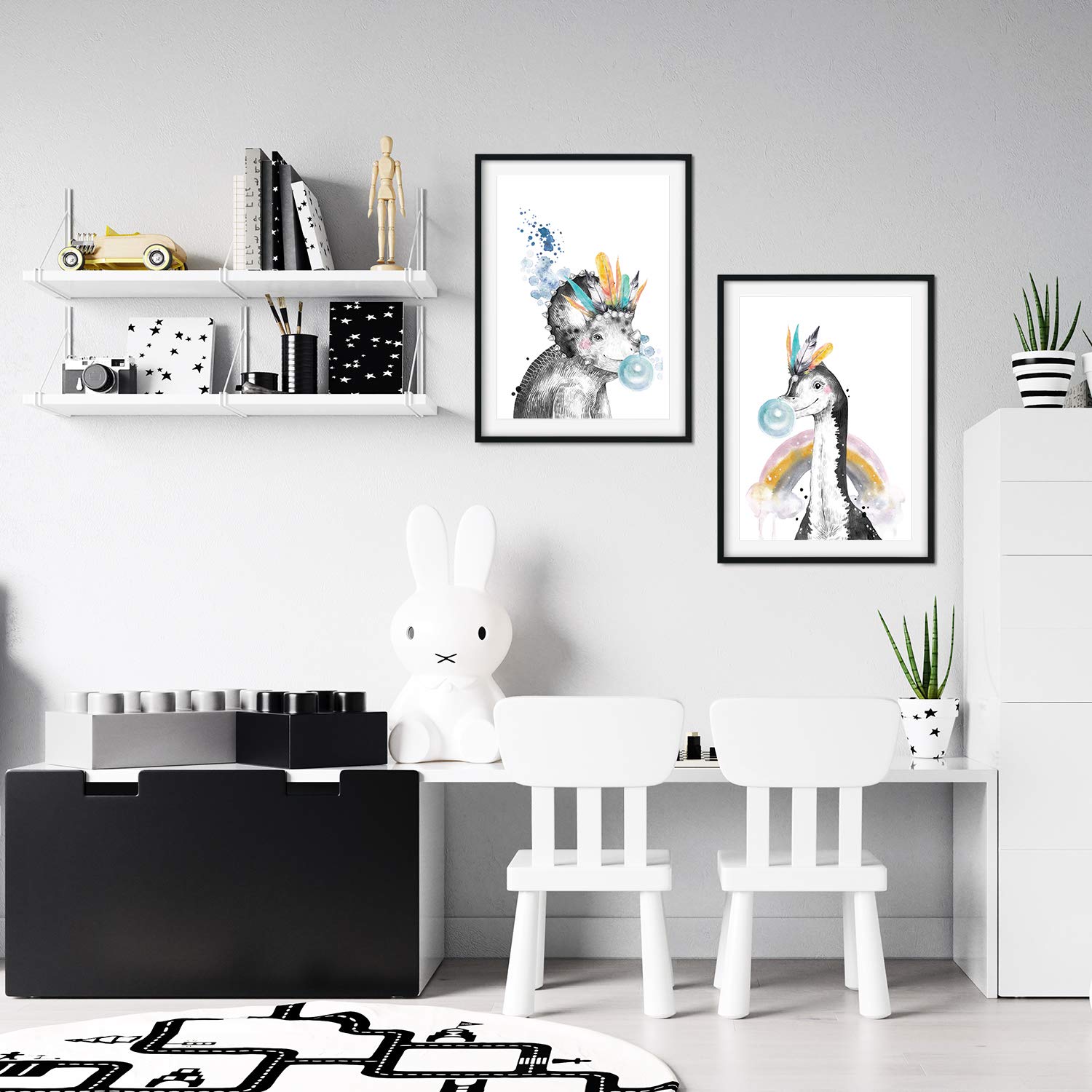 Nacnic Set of 2 posters for children and children's room Scandinavian style frameless size A3Dinosaurios